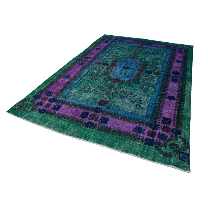 Bespoky Vintage Rugs One-of-a-Kind Floral Hand-Knotted 7' x 11' Green